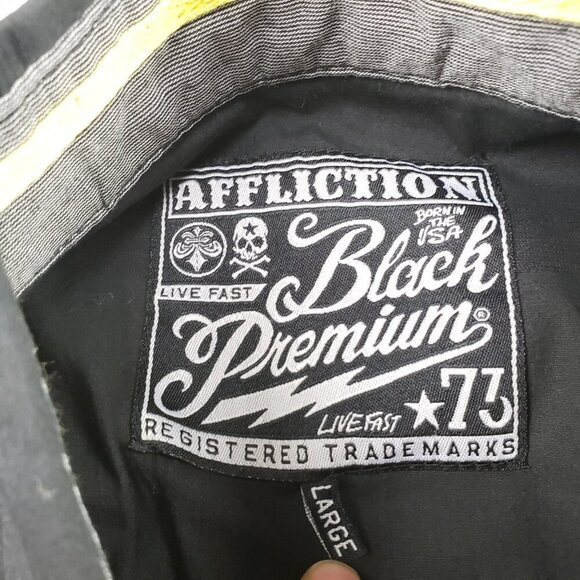 Affliction Button Front Embroidered Shirt Mens Large Black Long Sleeve Casual - Picture 12 of 15